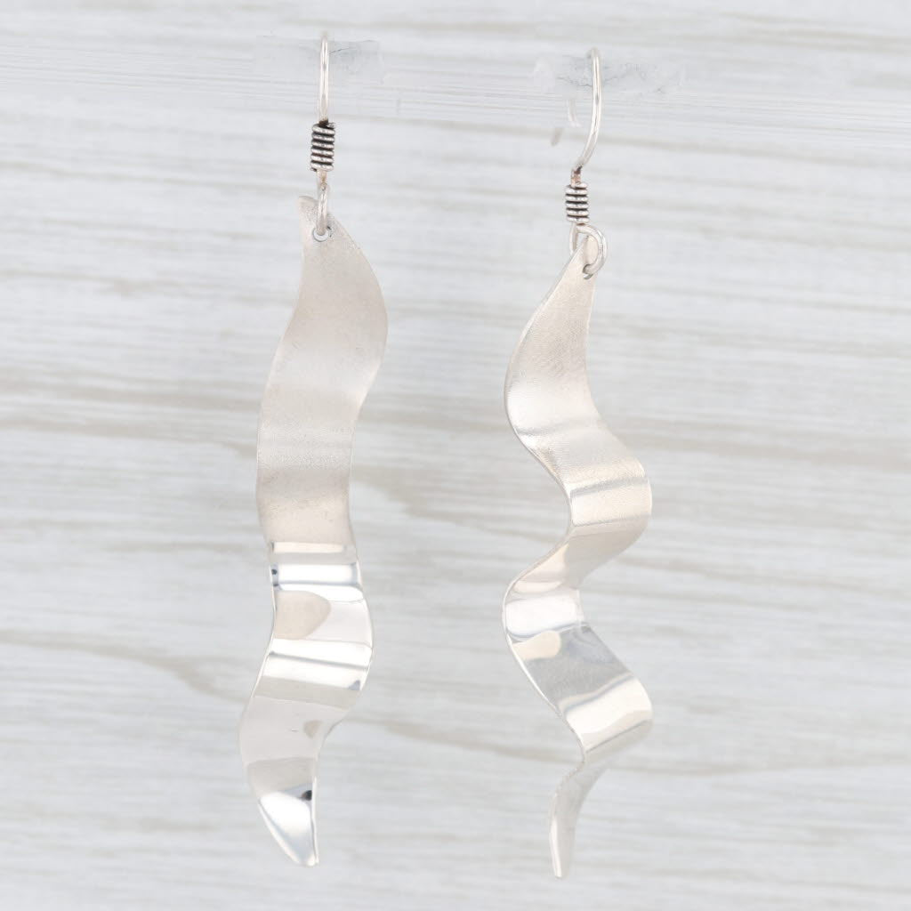 Light Gray Squiggle Dangle Earrings Sterling Silver Hook Post Drops