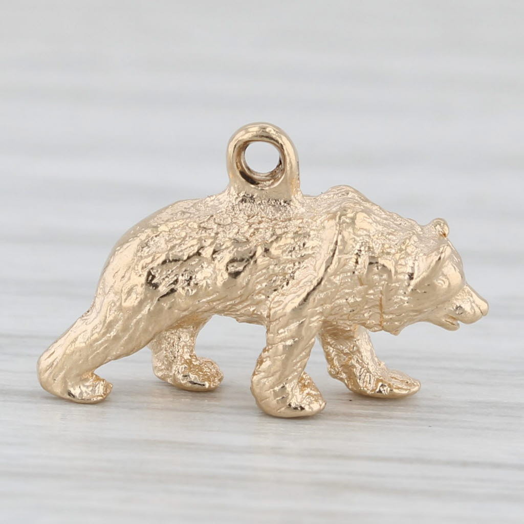 Light Gray Small Vintage Bear Charm 14k Yellow Gold Pendant