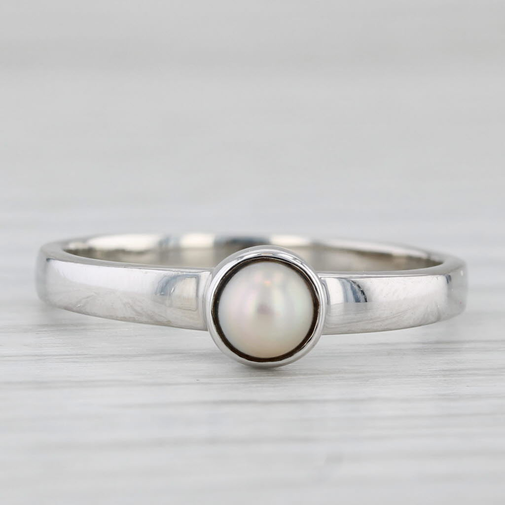 Light Gray Cultured Pearl Solitaire Ring Sterling Silver Size 8 Stackable