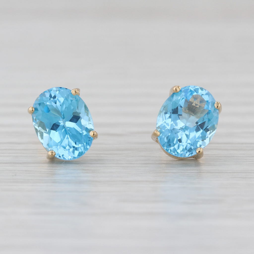 4.60ctw Oval Blue Topaz Stud Earrings 14k Yellow Gold Solitaire Studs