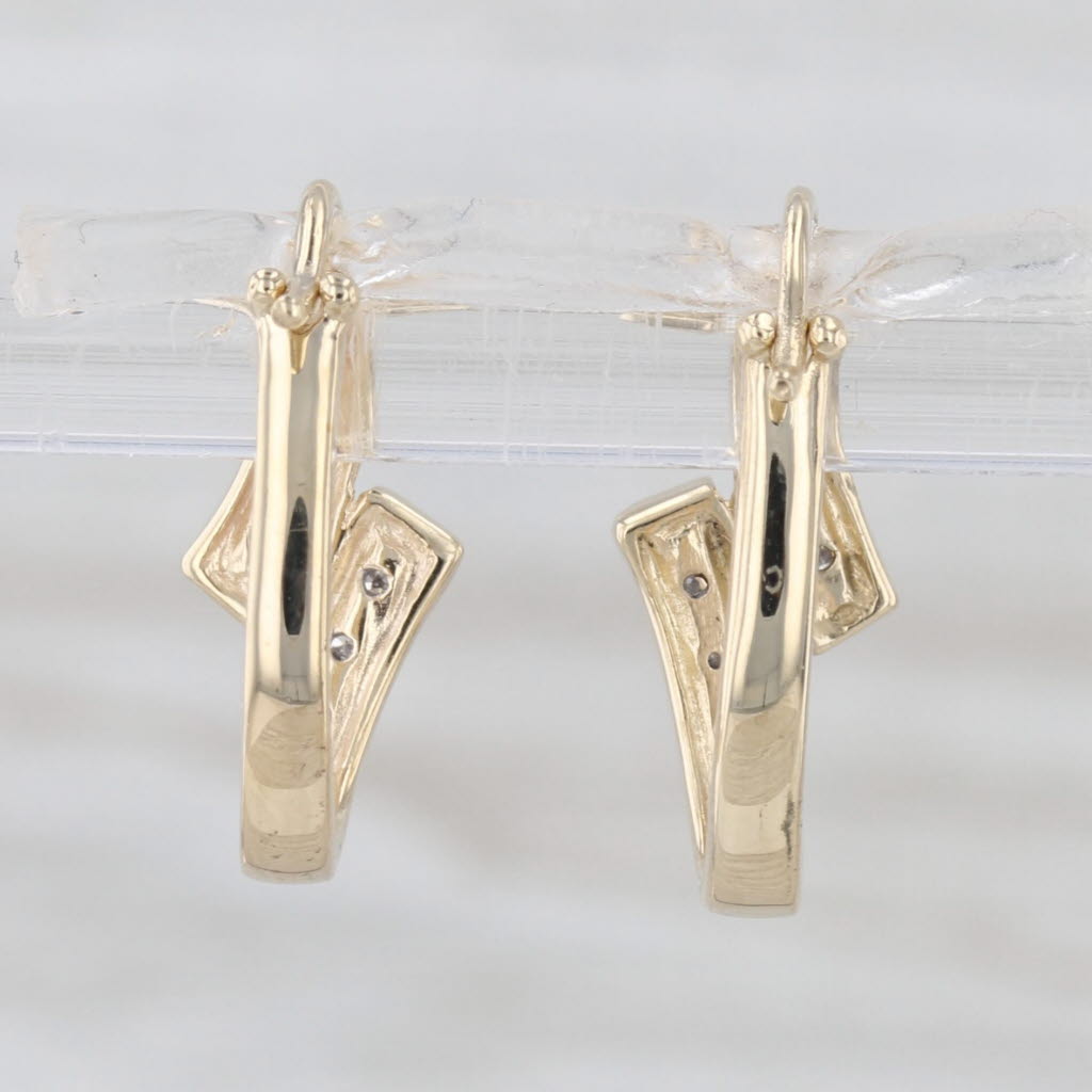 Diamond Bypass Hoop Earrings 10k Yellow Gold Snap Top Oval Hoops