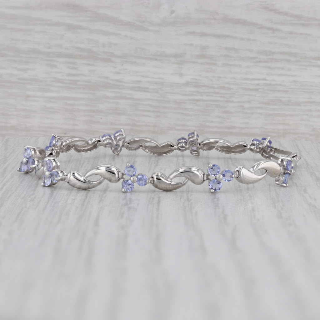 Gray 2ctw Tanzanite Cluster Bracelet 14k White Gold 7”