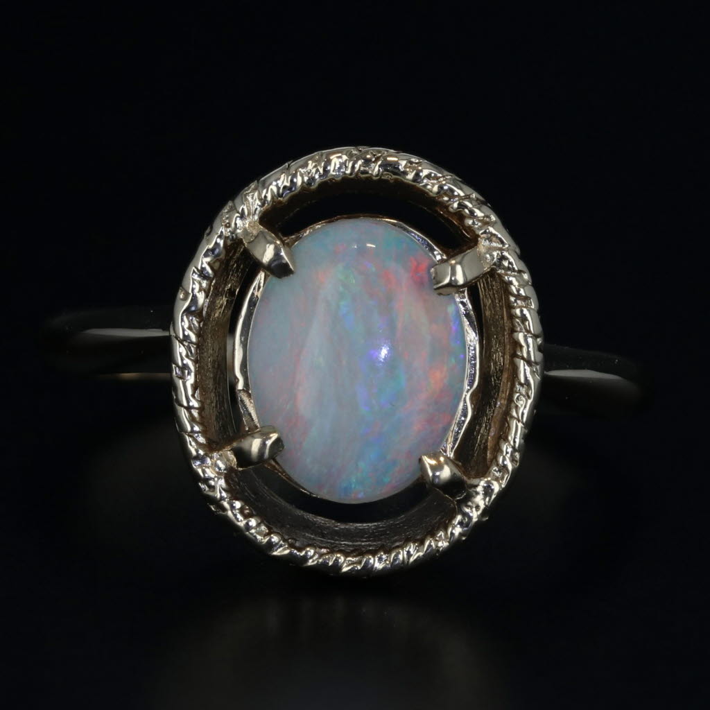 Black Oval Opal Solitaire Ring 10k Yellow Gold Size 6.5