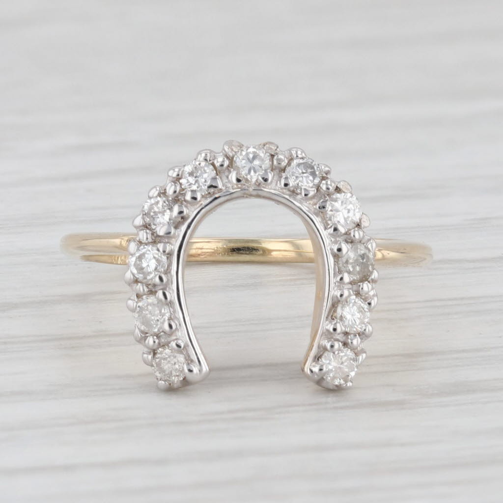 Light Gray Vintage 0.20 ctw Diamond Horseshoe 14K Yellow White Gold Size 3.5 Ring