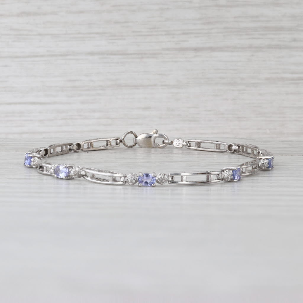 0.55ctw Tanzanite Diamond Tennis Bracelet 7" 3mm 10k White Gold