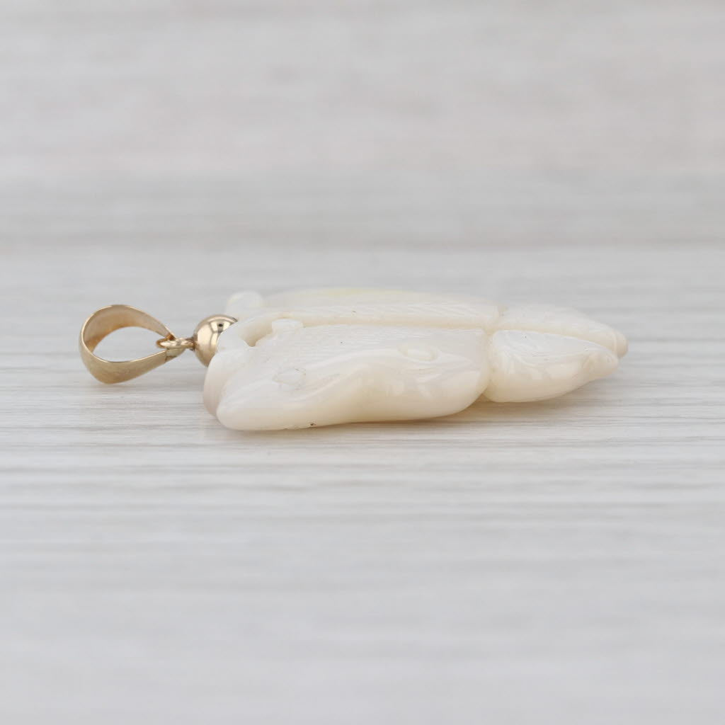 Carved Butterfly Mother of Pearl Pendant 14k Yellow Gold