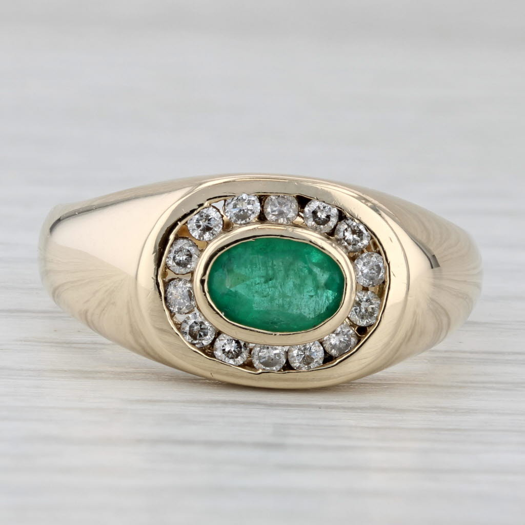 Light Gray 1ctw Oval Emerald Diamond Halo Ring 14k Yellow Gold Size 10.25