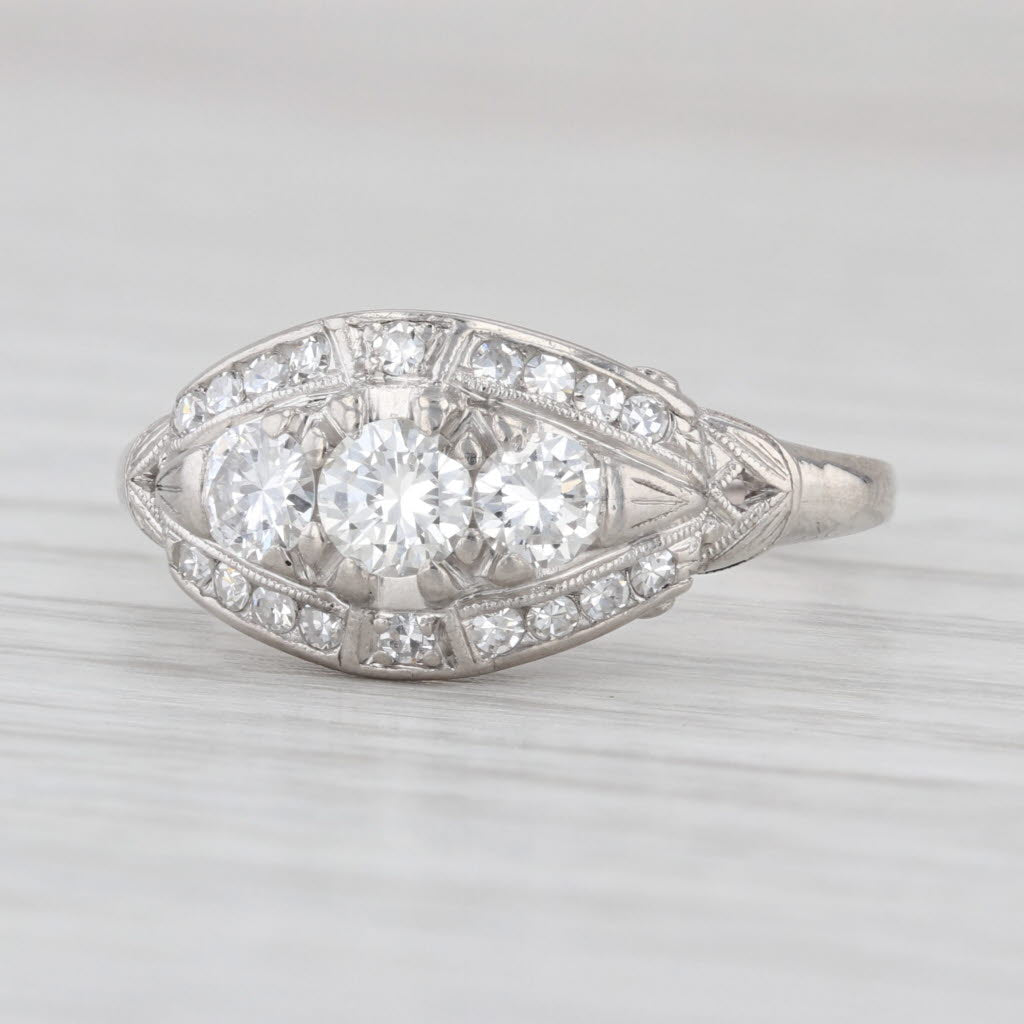 0.67ctw Diamond Art Deco Ring Platinum Size 8.5 Vintage 3-Stone