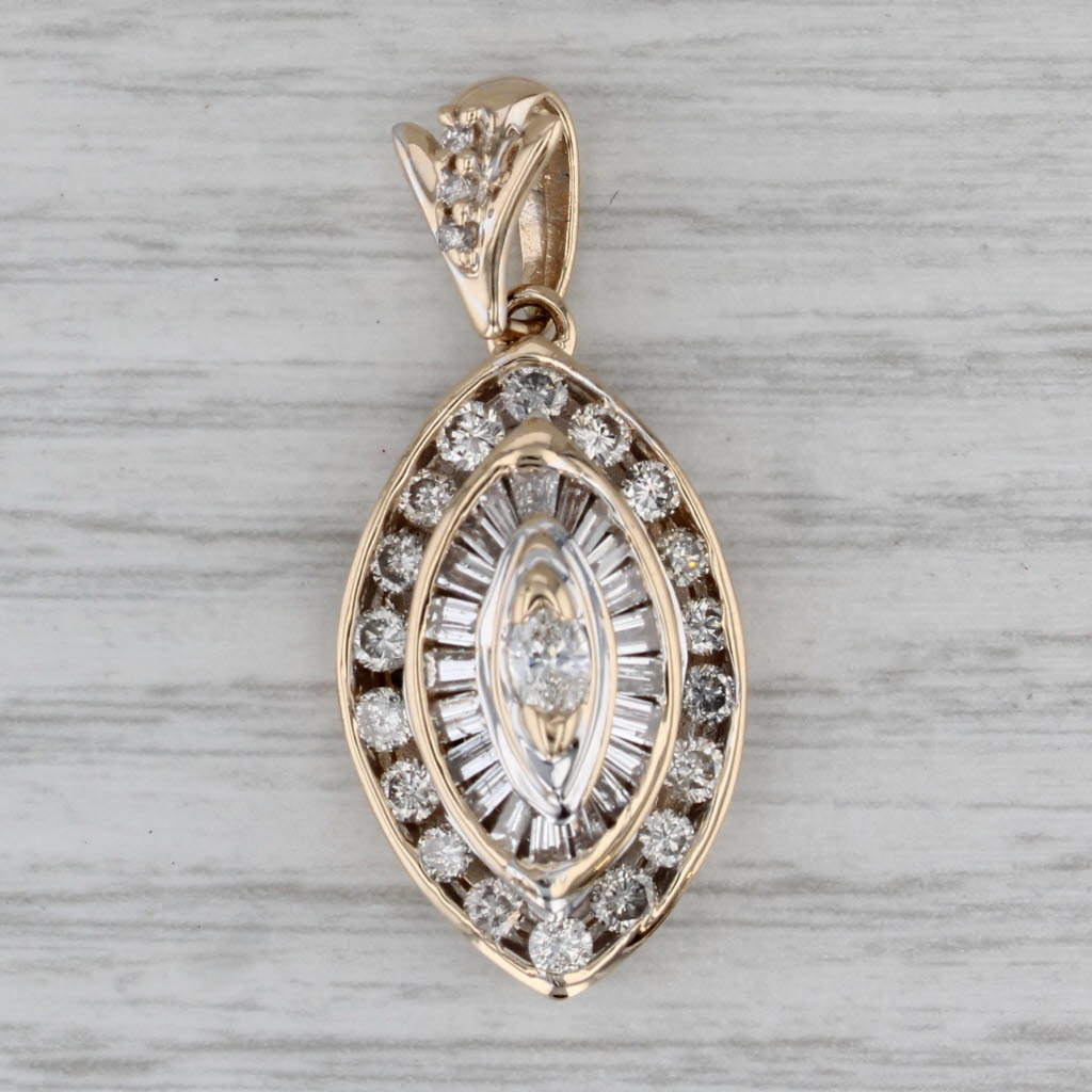 Gray 1.49ctw Diamond Halos Marquise Drop Pendant 14k Yellow Gold