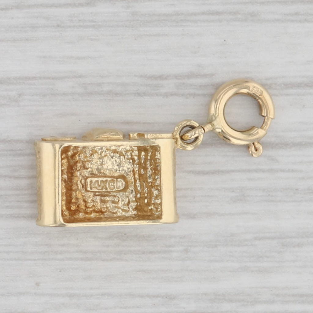 Gray Camera Charm 14k Yellow Gold Enamel Photography Pendant