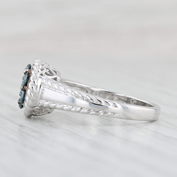 0.33ctw Teal Blue Diamond Cluster Ring 10k White Gold Size 7 Engagement