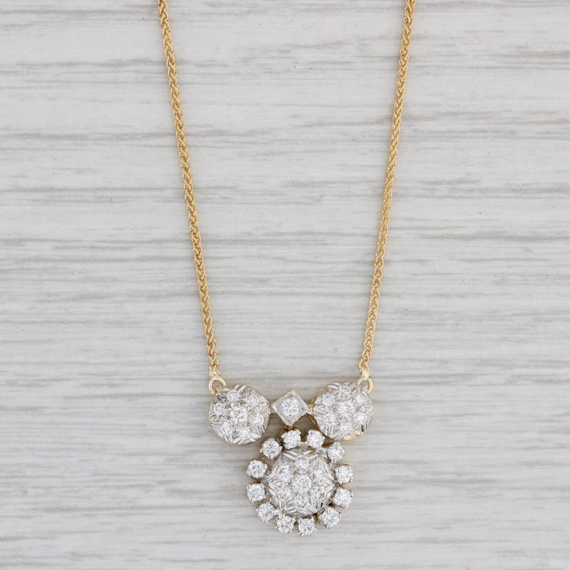 0.75ctw Diamond Cluster Pendant Necklace 18k Yellow Gold 16.5" Wheat Chain