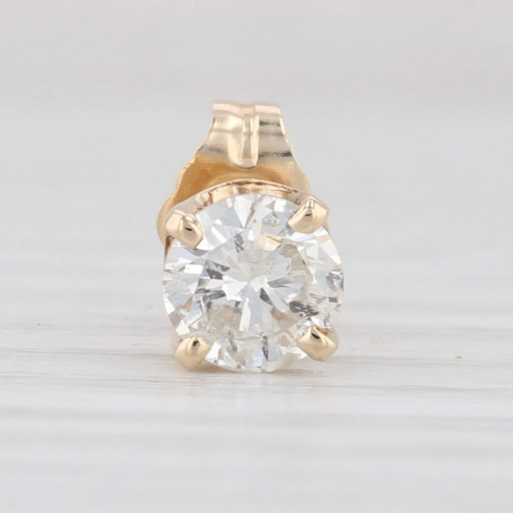 Light Gray Single 0.38ct Diamond Stud Earring 14k Yellow Gold Round Solitaire