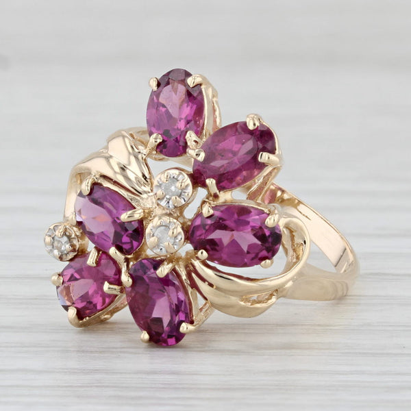 Light Gray 3.42ctw Pink Purple Garnet Diamond Cluster Ring 14k Gold Sz 7.25 Floral Cocktail