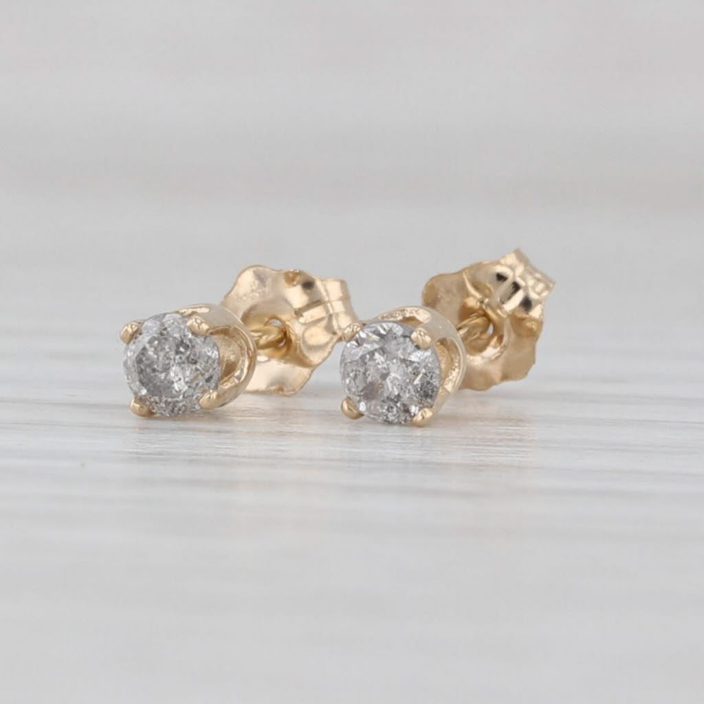 Light Gray 0.20ctw Round Brilliant Diamond Solitaire Stud Earrings 14k Yellow Gold