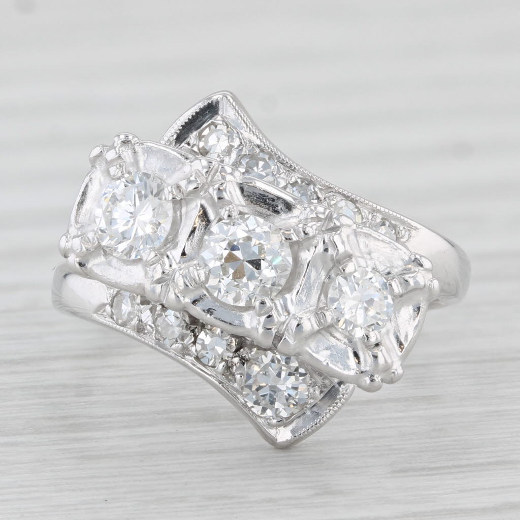 Light Gray Vintage 0.87ctw Diamond Bypass Ring 14k White Gold Size 5.75