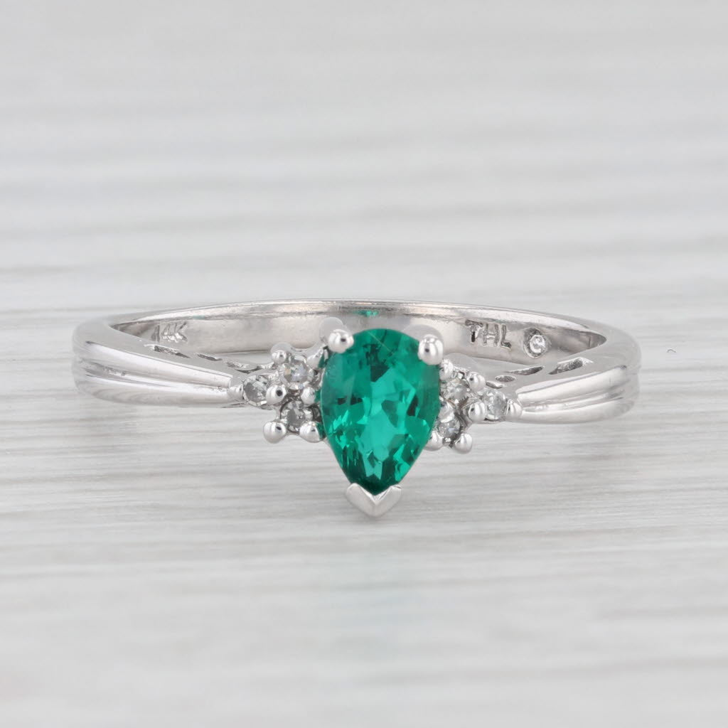 Light Gray 0.38ctw Pear Lab Created Emerald Diamond Ring 14k White Gold Size 7 Engagement