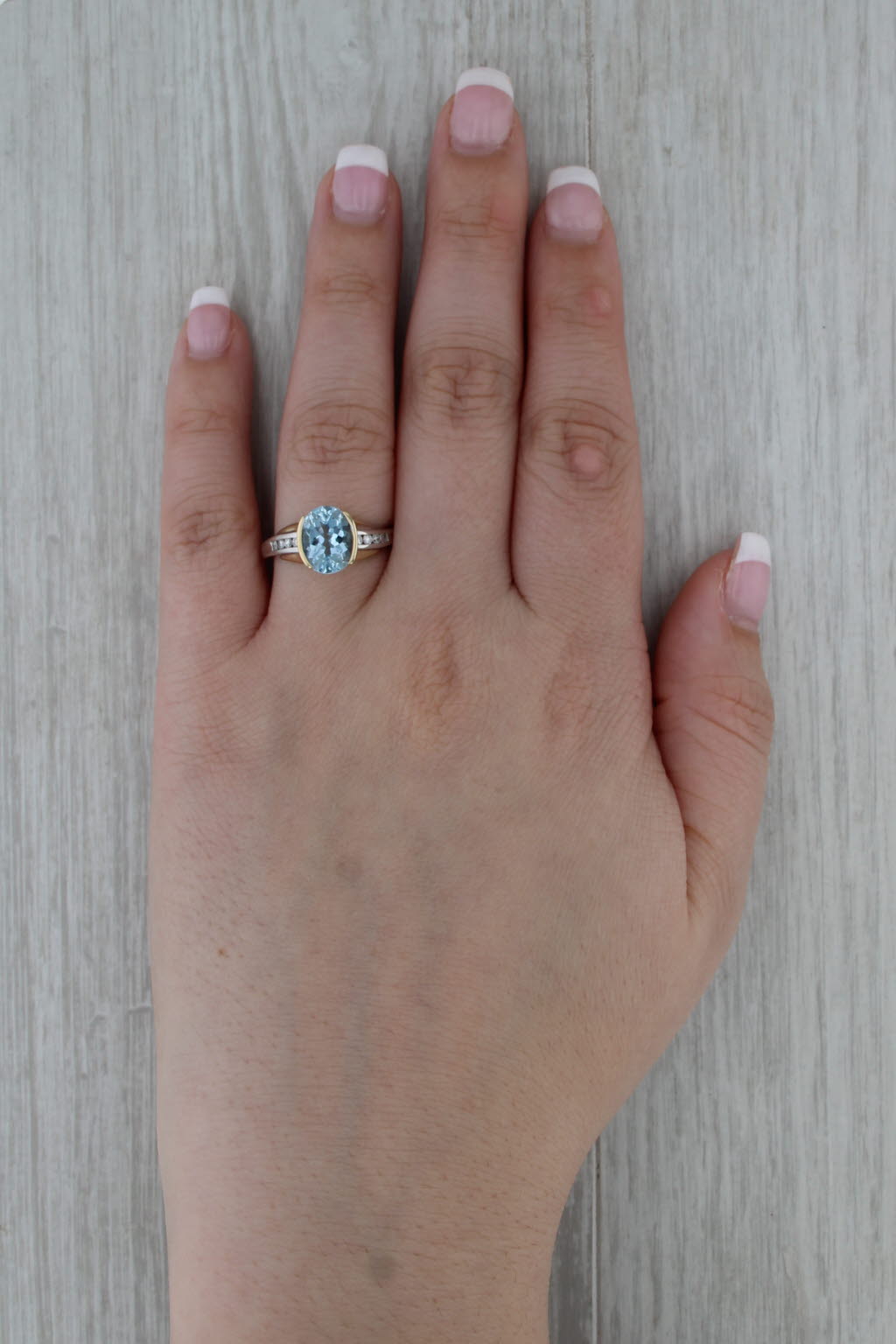 2.56ctw Oval Aquamarine Diamond Ring 14k Yellow White Gold Size 7.75