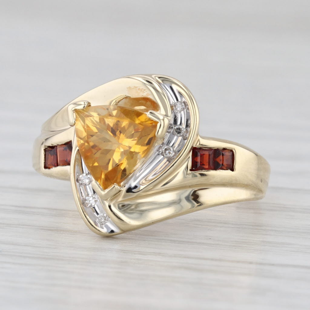 1.12ctw Citrine Garnet Diamond Bypass Ring 10k Yellow Gold Size 7.5