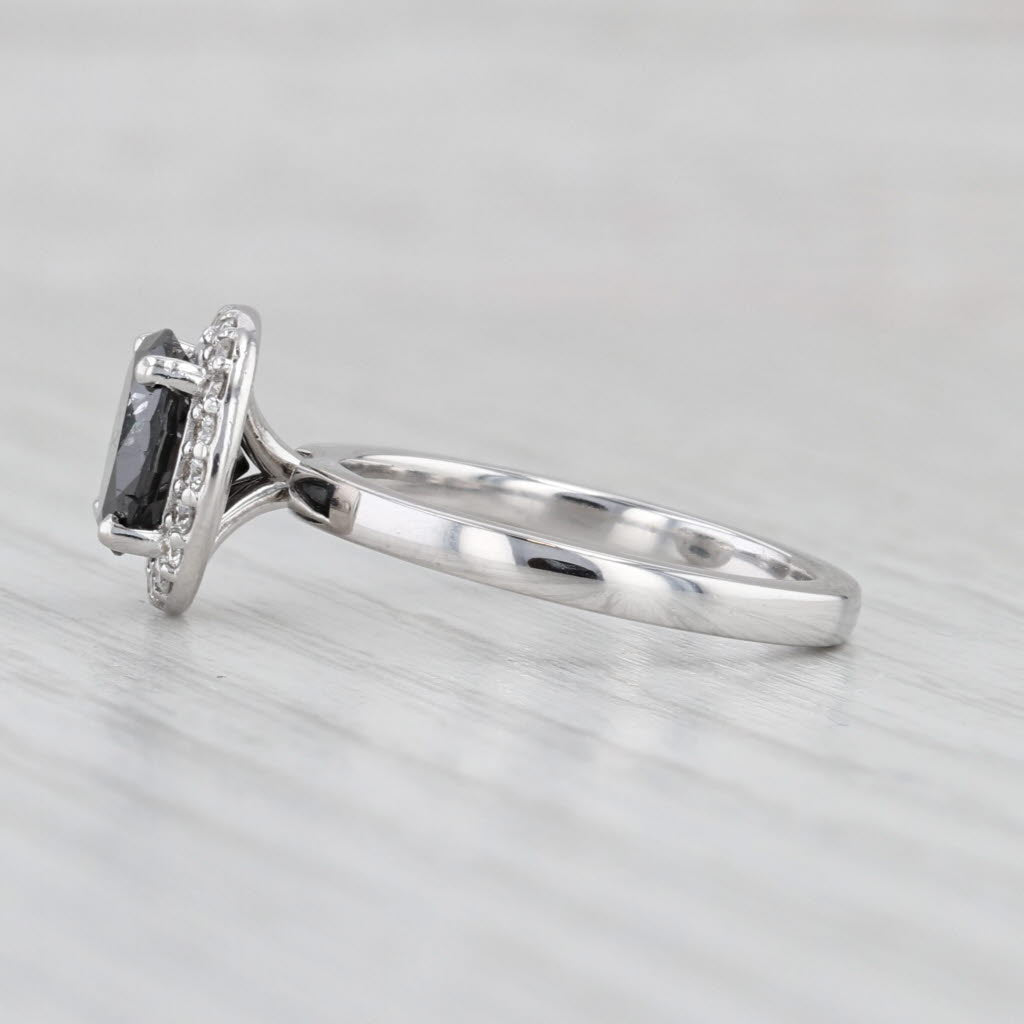 Light Gray 1.77ctw Black White Diamond Halo Ring 14k White Gold Size 8.25 Engagement
