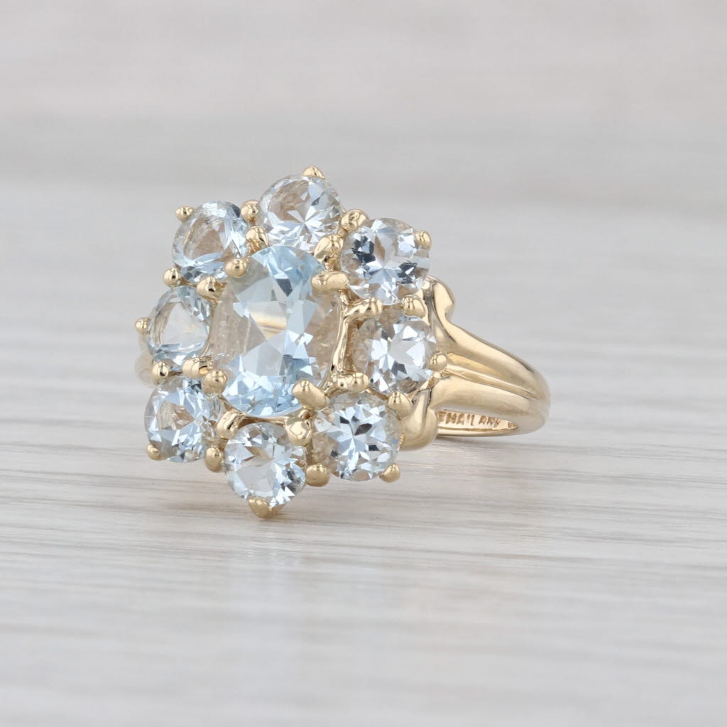 2.96ctw Aquamarine Flower Ring 10k Yellow Gold Size 6
