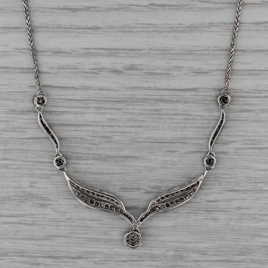 0.67ctw Diamond Lavalier Necklace 14k White Gold 17.5" Wheat Chain