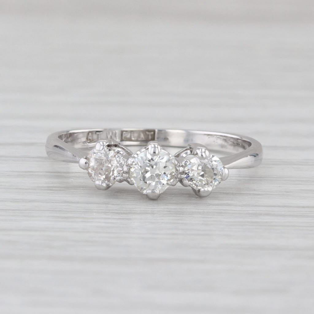 Antique 3-Stone 0.56ctw Diamond Ring Platinum Size 7.5 Engagement Anniversary