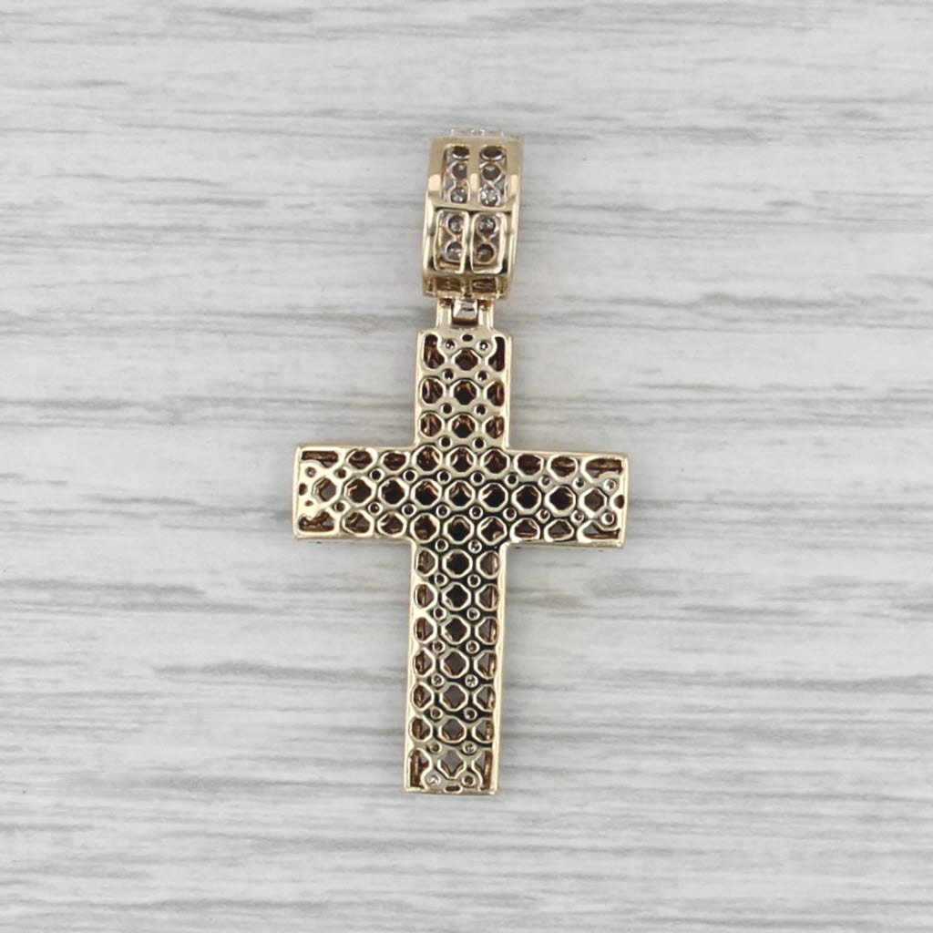 0.70ctw Diamond Cross Pendant 10k Yellow Gold Statement Religious Jewelry