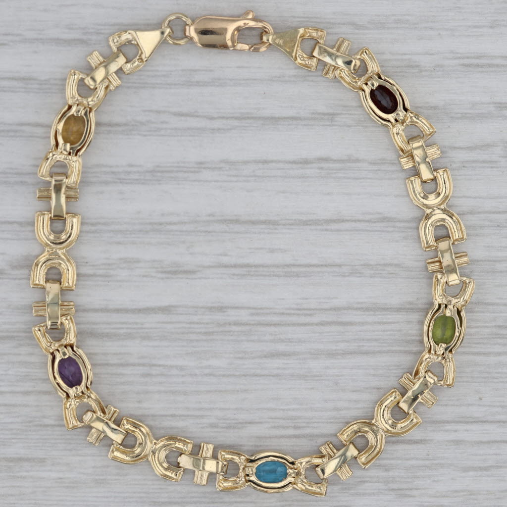 2.36ctw Gemstone Tennis Bracelet 14k Gold Citrine Amethyst Topaz Peridot Garnet