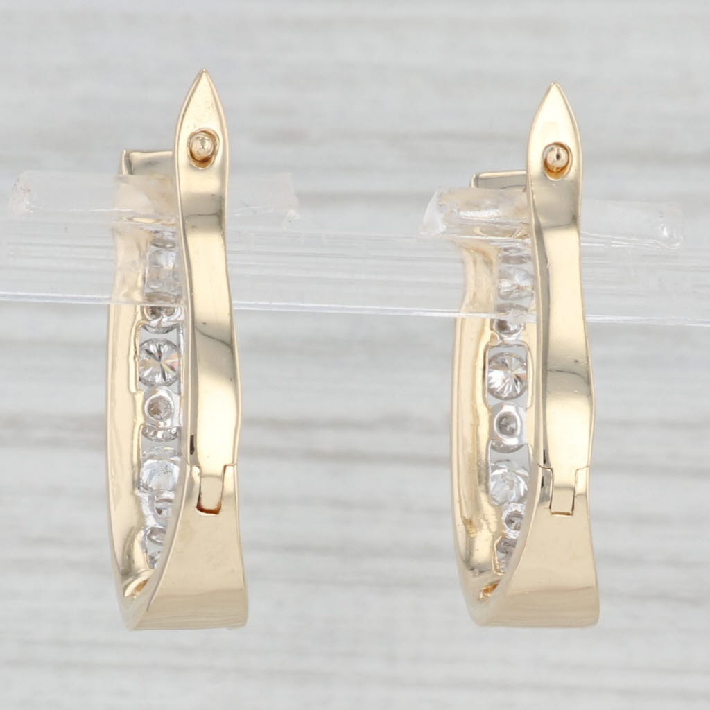 Light Gray 0.70ctw Diamond J-Hoop Hoop Earrings 14k Yellow Gold Snap Top Pierced