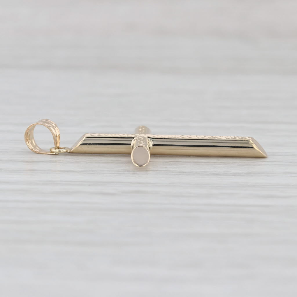 Reversible Etched Gold Cross Pendant 14k Yellow Gold Religious Jewelry