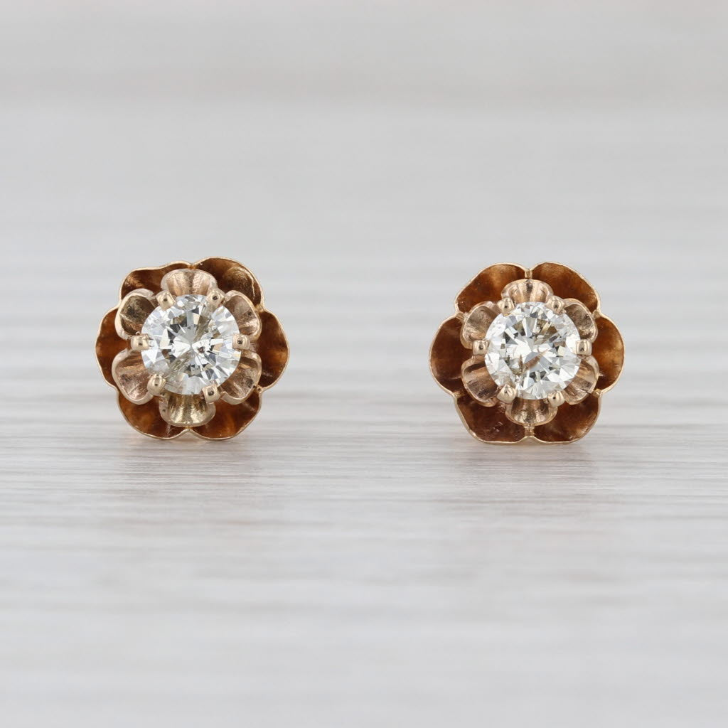 0.67ctw Diamond Buttercup Stud Earrings 14k Yellow Gold Round Solitaire Studs