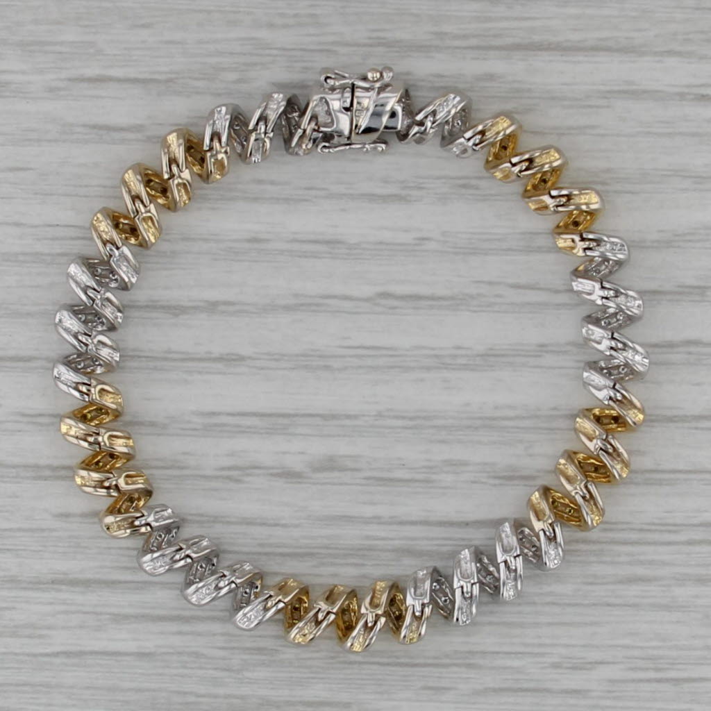 1.10ctw Yellow White Gold Coiled Chain Bracelet 2-Stoned 18k Gold 6.75" 7.4mm