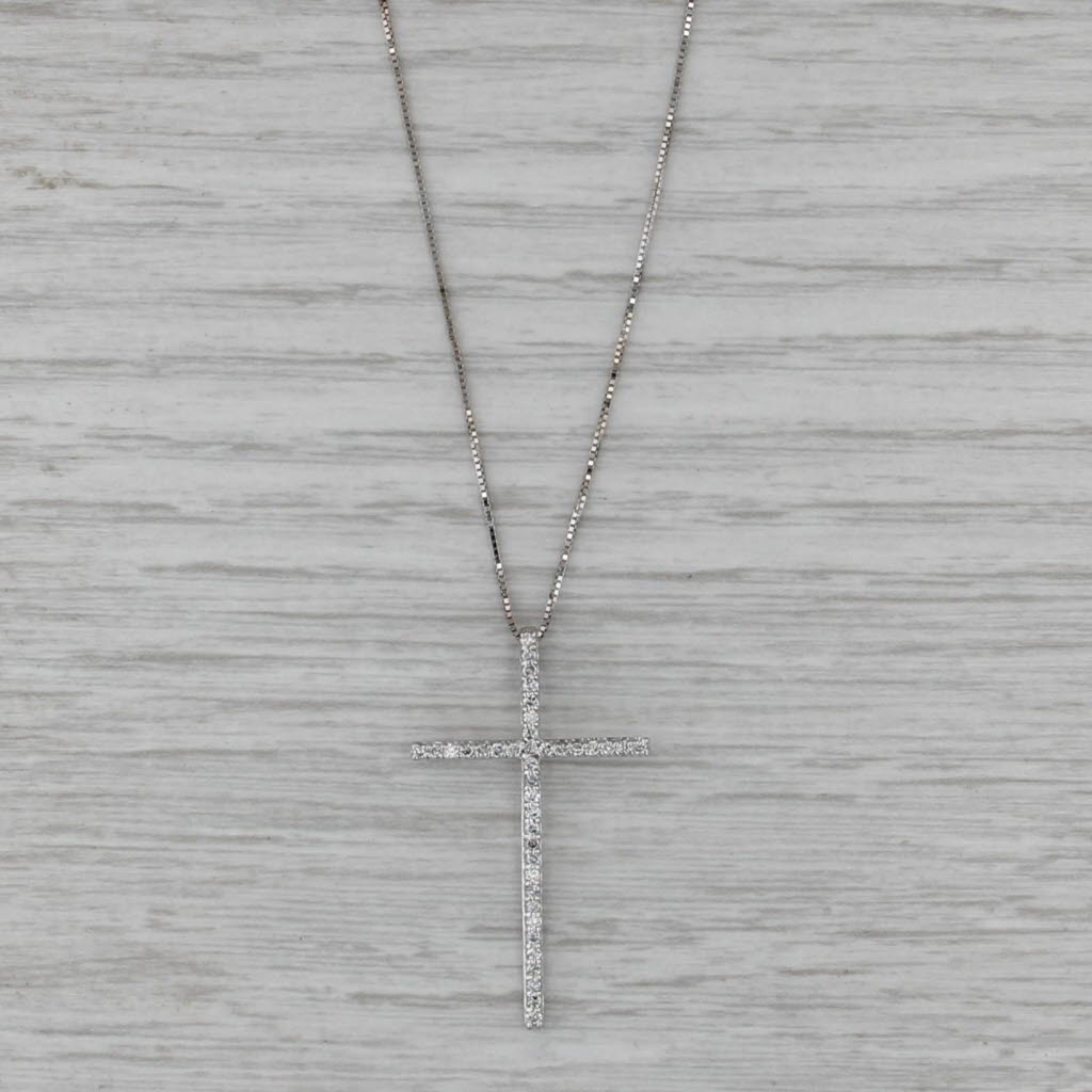Effy 0.36ctw Diamond Cross Pendant Necklace 14k White Gold 18" Box Chain