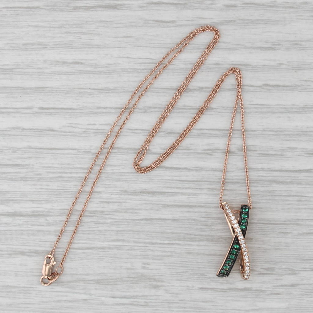 Le Vian 0.28ctw Emerald Diamond X Crossover Pendant Necklace 14k Rose Gold 18"