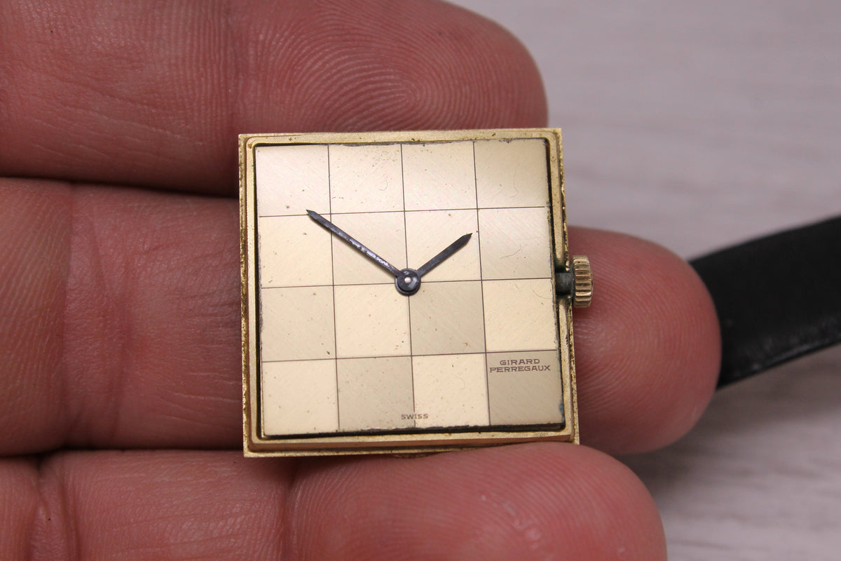 Vintage Girard Perregaux 25mm 14k Yellow Gold Watch Original Checker Dial