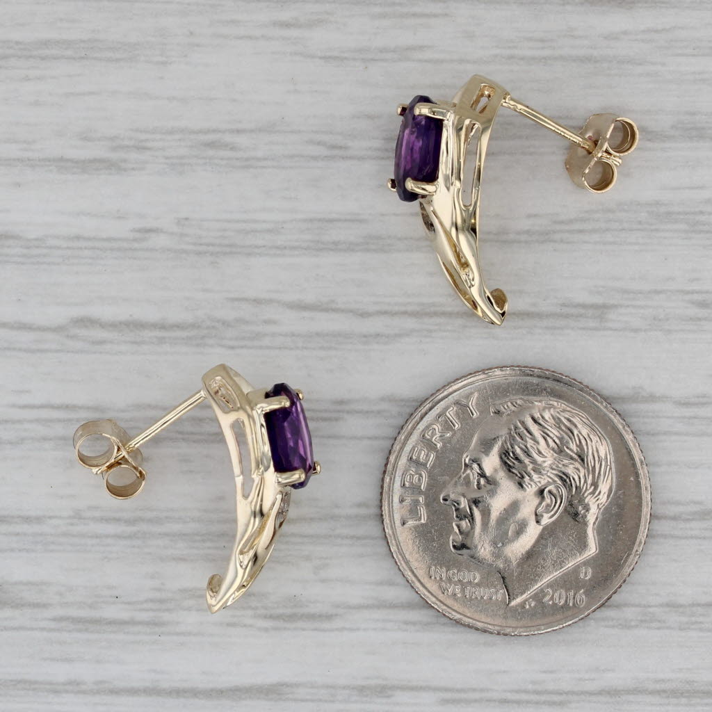 Gray 1.40ctw Amethyst Diamond Stud Earrings 10k Yellow Gold J-Hook