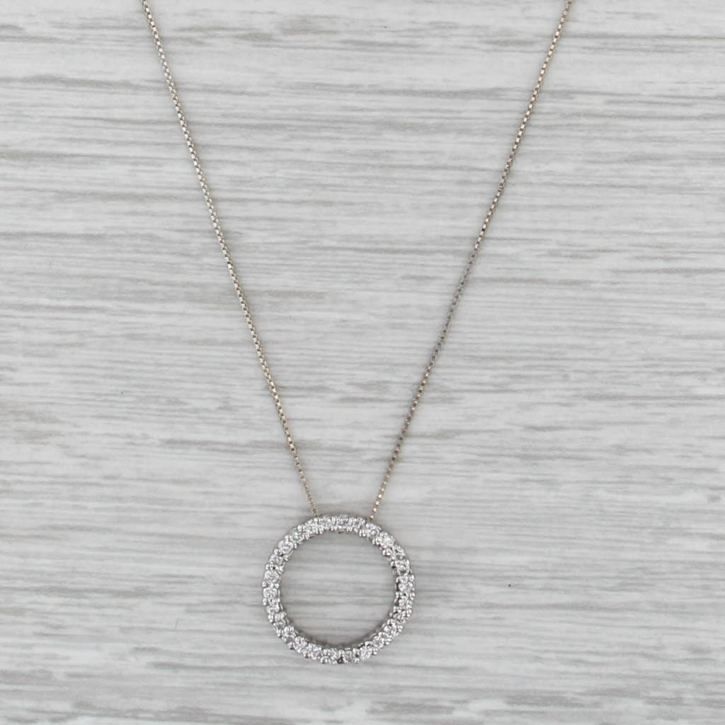 0.25ctw Diamond Eternity Circle Pendant Necklace 14k White Gold 19.5" Box Chain