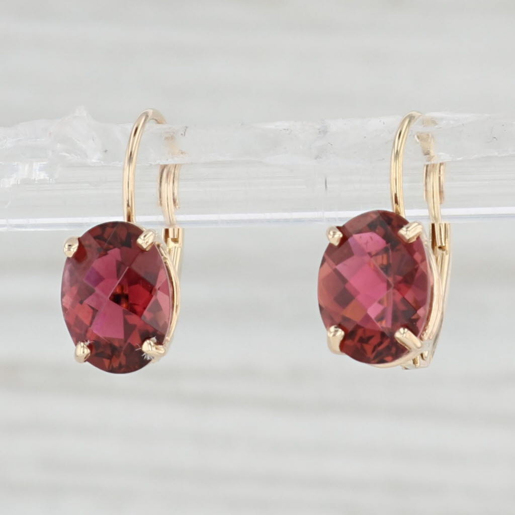 Light Gray 2.70ctw Oval Pink Tourmaline Earrings 14k Yellow Gold Leverbacks Drops