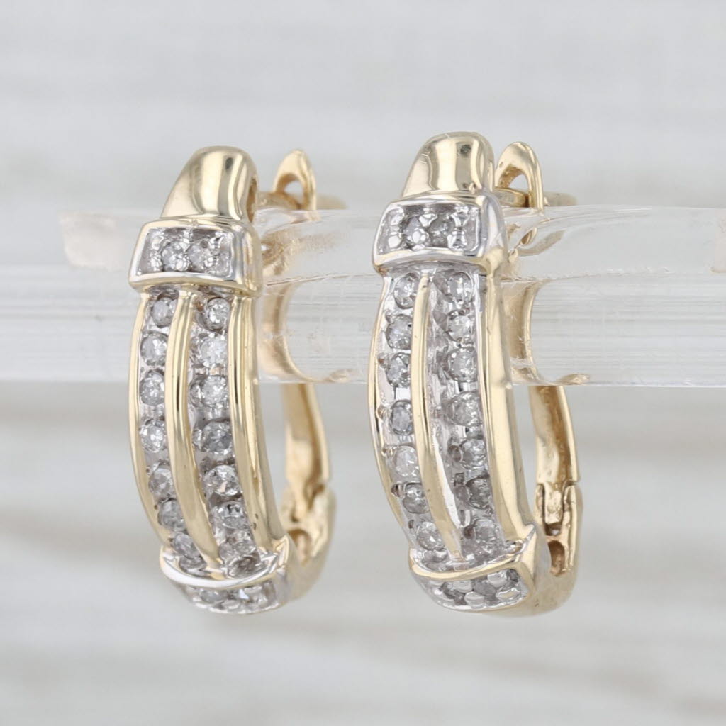 0.16ctw Diamond Drop Earrings 10k Yellow Gold Snap Top Backs