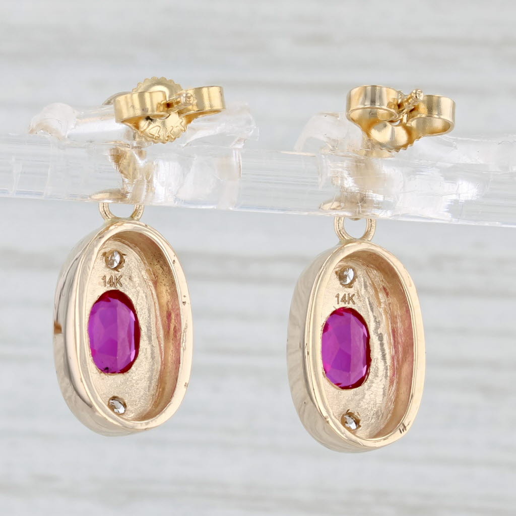 Light Gray 2.12ctw Lab Created Ruby Diamond Dangle Earrings 14k Yellow Gold Oval Drops