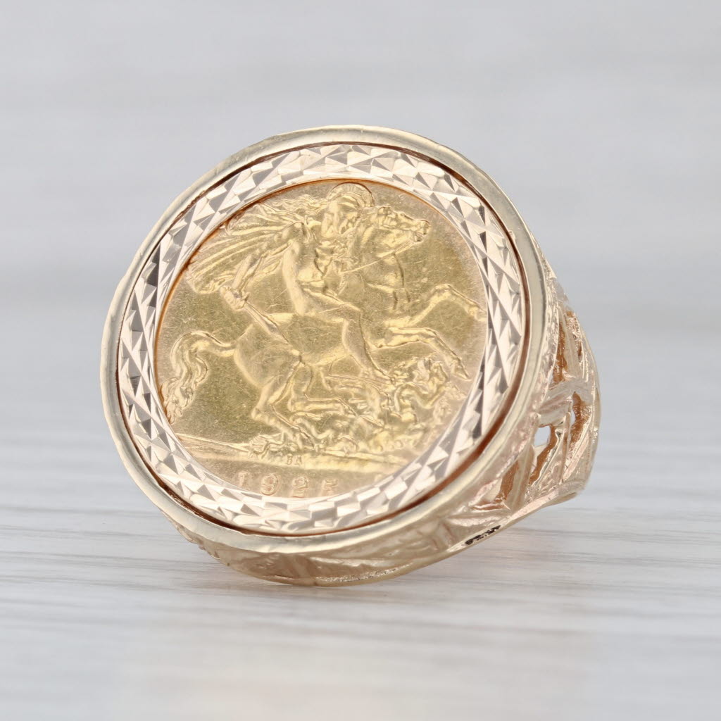1/2 Sovereign Coin Signet Ring 9k 22k Gold 1925 Saint George Slaying Dragon