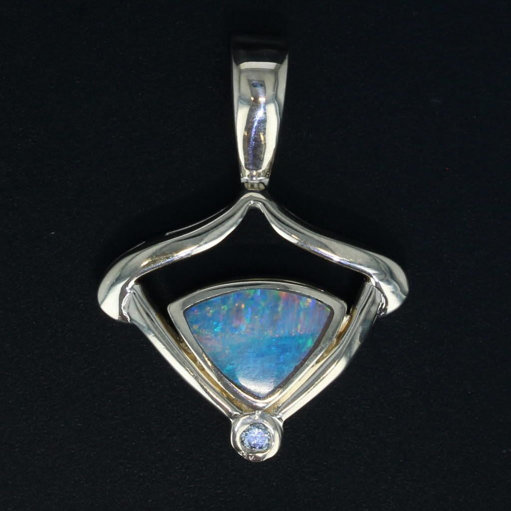 Black Blue Opal Diamond Drop Pendant 14k Yellow Gold