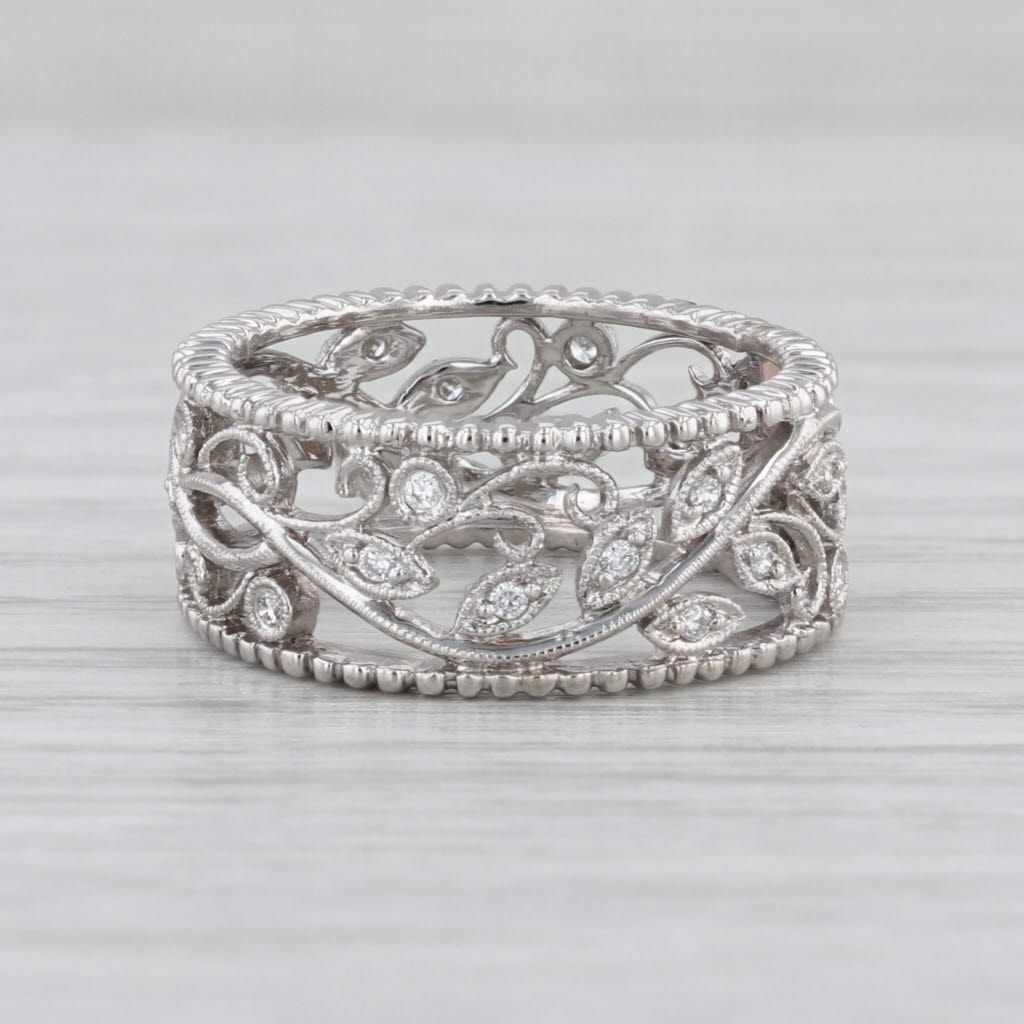 0.14ctw Diamond Floral Openwork Band 14k White Gold Size 5.5 Ring