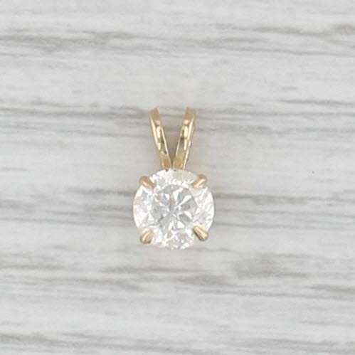 New 0.98ct Round Diamond Solitaire Pendant 14k Yellow Gold Small Drop