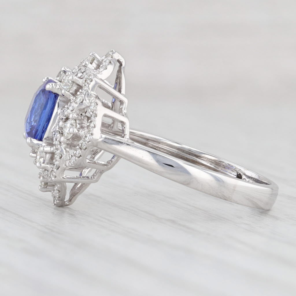 Light Gray New 1.86ctw Tanzanite Diamond Halo Ring 14k White Gold Size 7.25 Engagement