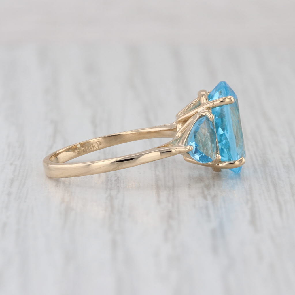 8ctw 3-Stone Blue Topaz Ring 14k Yellow Gold Size 6.5