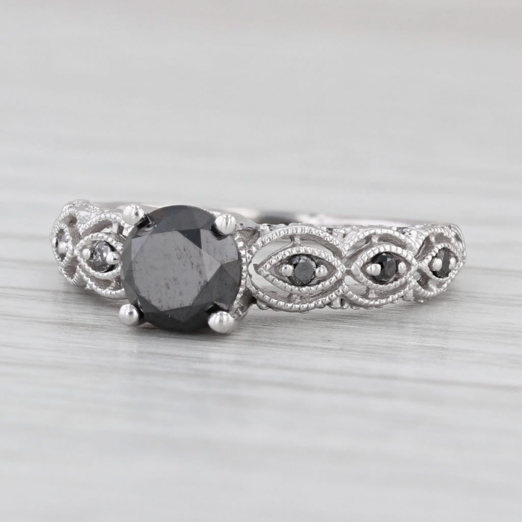 1.25ctw Round Black Diamond Ring 10k White Gold Engagement Size 5.5