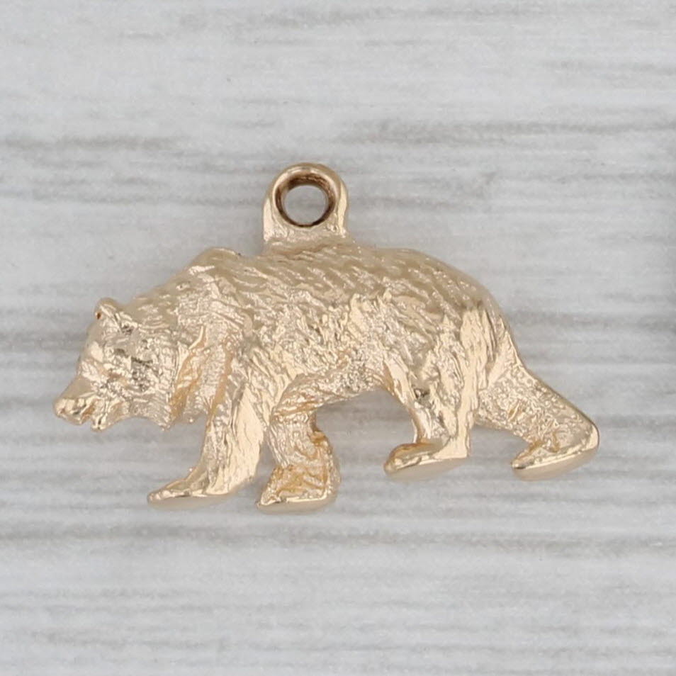 Gray Small Vintage Bear Charm 14k Yellow Gold Pendant