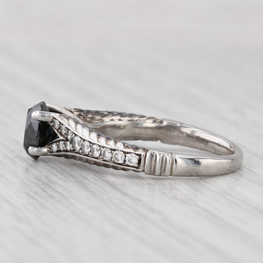 Light Gray Disney Enchanter Villians Oval Black Diamond Ring 14k White Gold Engagement
